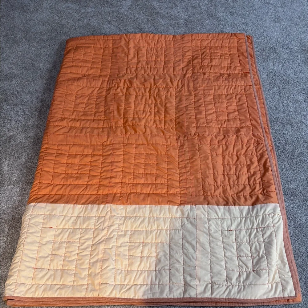 Large Log Cabin Handmade Patchwork Quilt in Brown and Orange 80”x104”